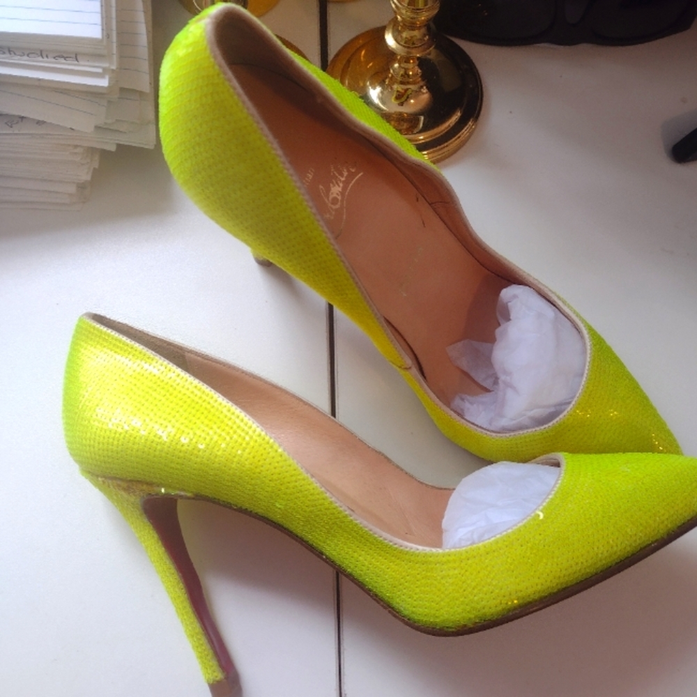 Authentic Christian Louboutin Neon Green Sequin Heels